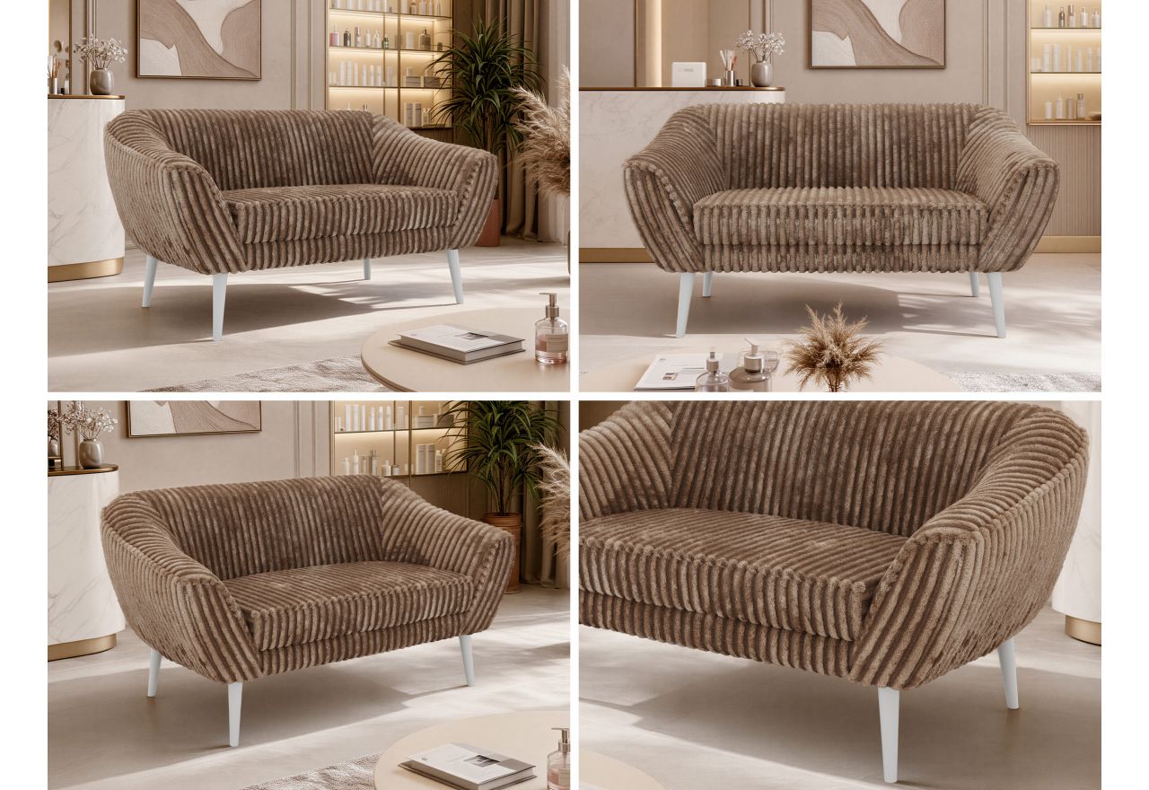 Sofa PIRS 2 - brązowy, sztruks - nóżki,  biały