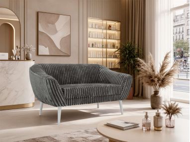 Sofa PIRS 2 - szary, sztruks - nóżki,  biały