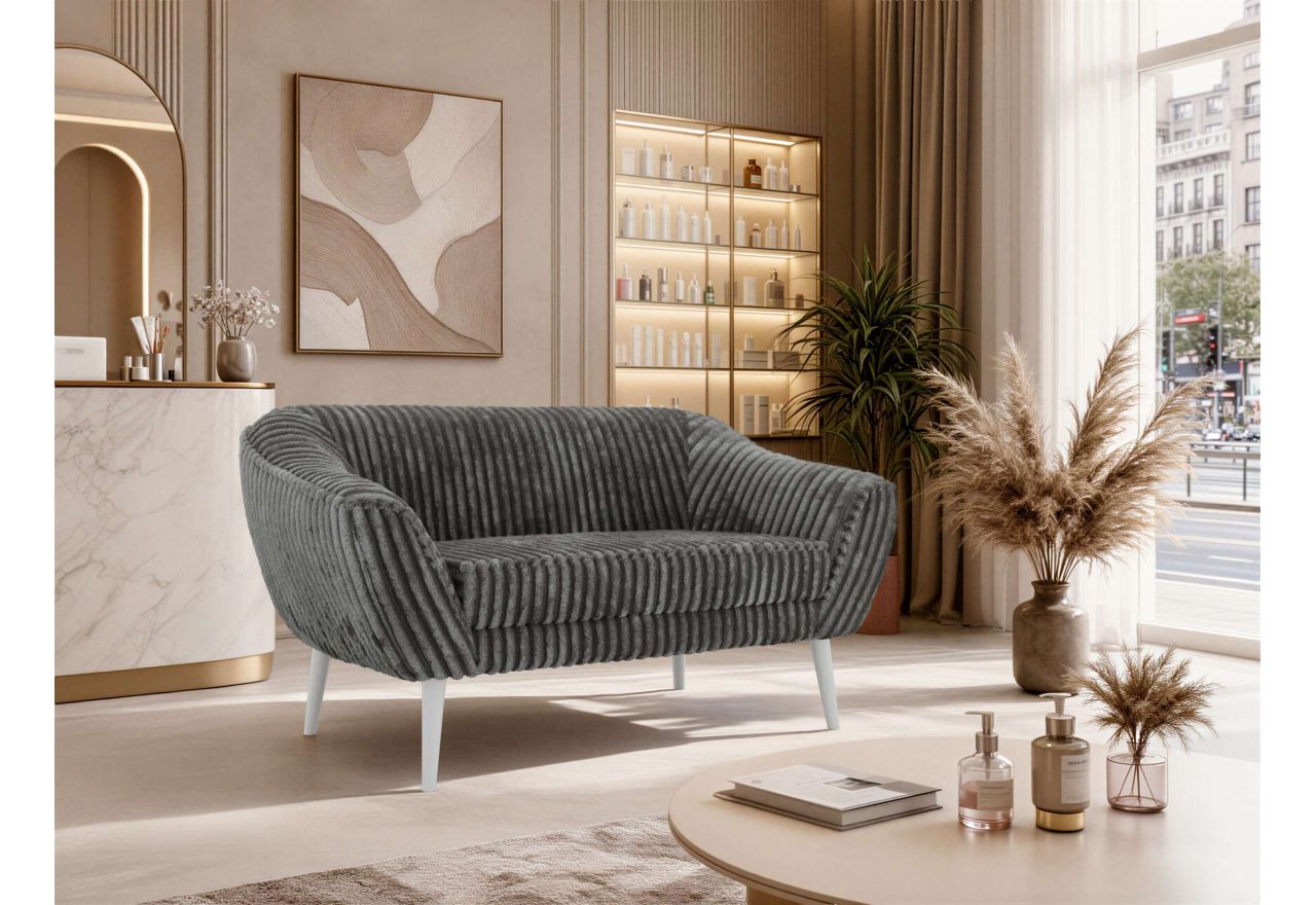 Sofa PIRS 2 - szary, sztruks - nóżki,  biały