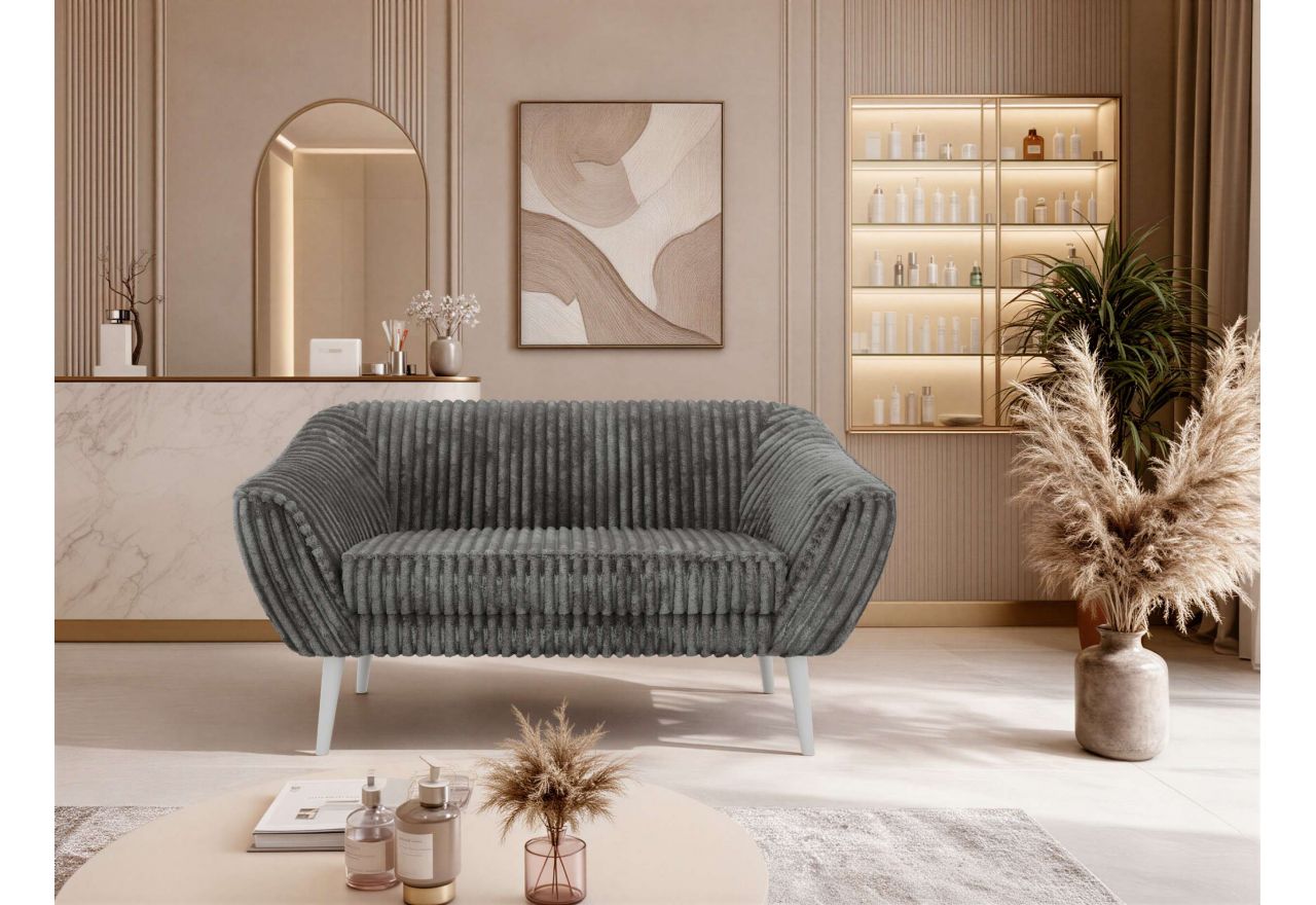 Sofa PIRS 2 - szary, sztruks - nóżki,  biały