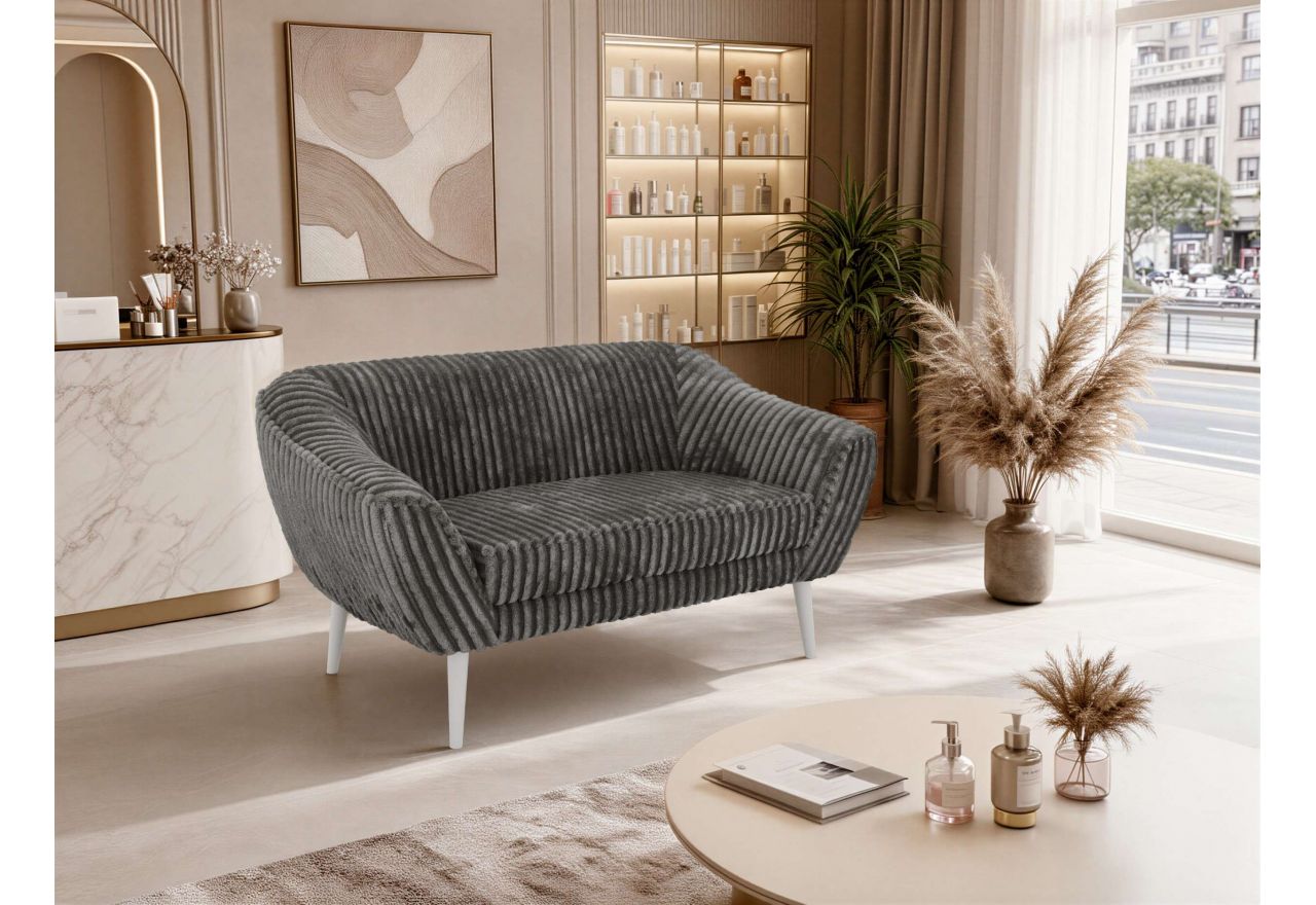 Sofa PIRS 2 - szary, sztruks - nóżki,  biały
