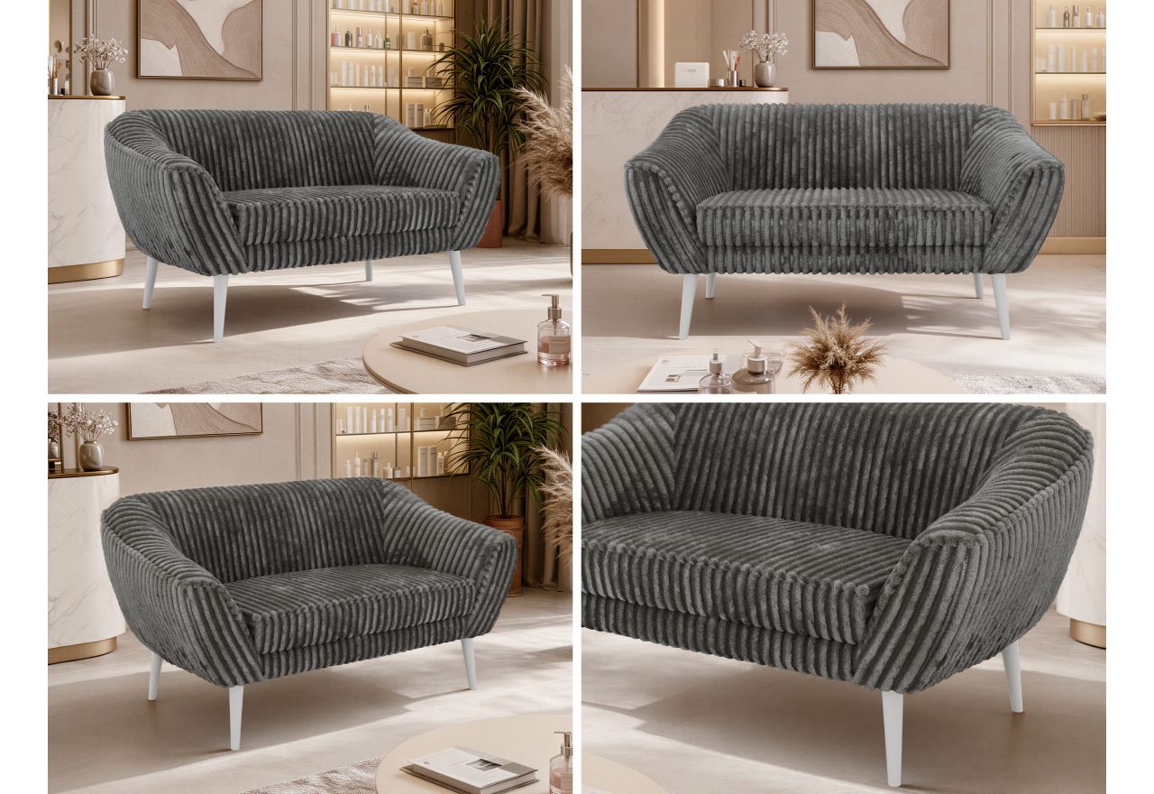 Sofa PIRS 2 - szary, sztruks - nóżki,  biały