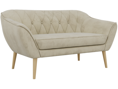 Sofa PIRS 2 - kremowy, welwet - nóżki,  buk