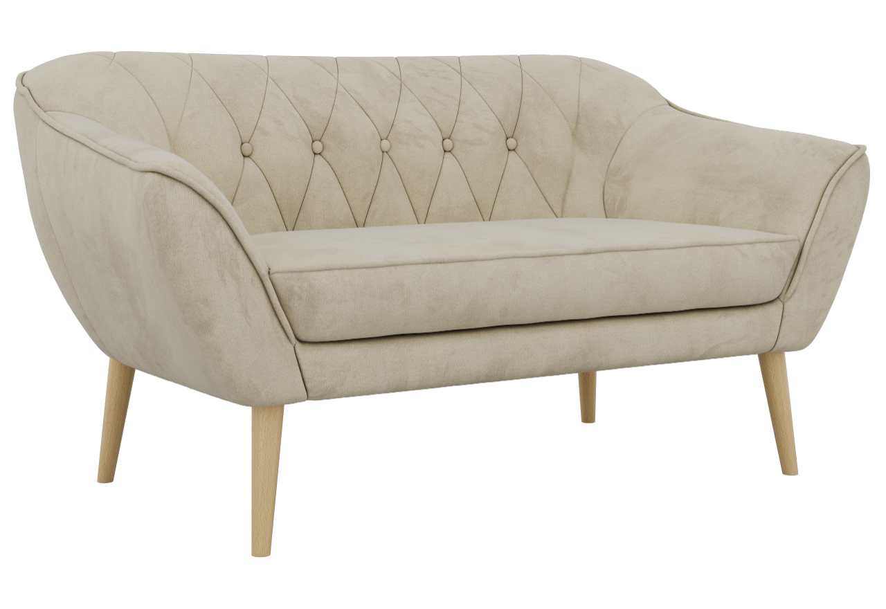 Sofa PIRS 2 - kremowy, welwet - nóżki,  buk