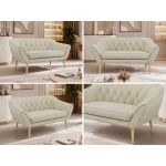 Sofa PIRS 2 - kremowy, welwet - nóżki,  buk