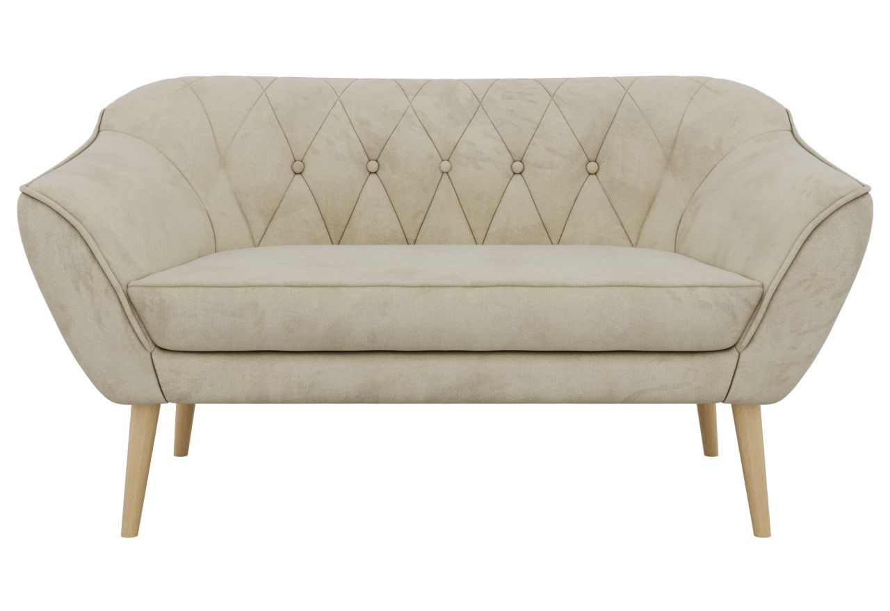 Sofa PIRS 2 - kremowy, welwet - nóżki,  buk