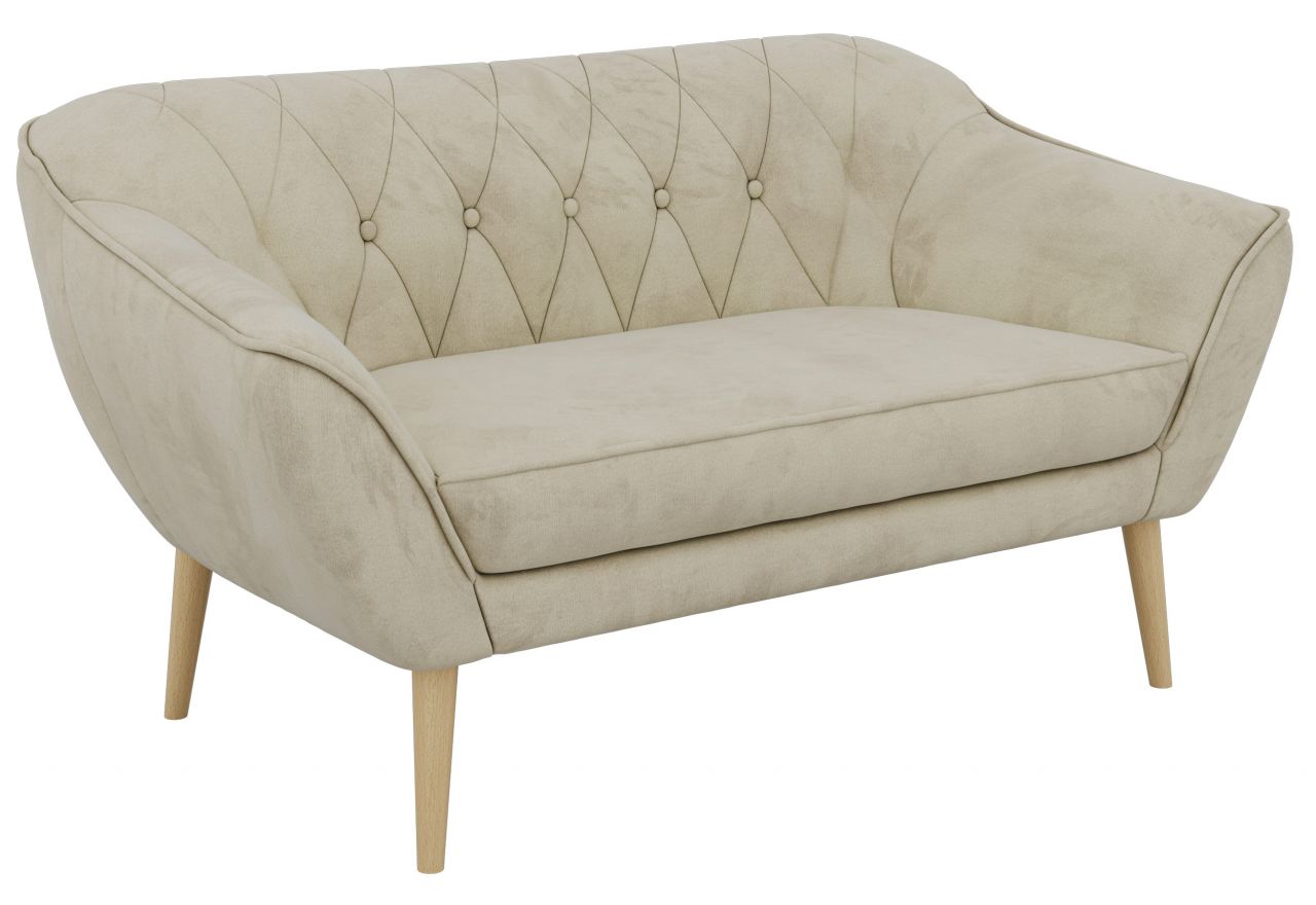 Sofa PIRS 2 - kremowy, welwet - nóżki,  buk