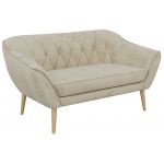 Sofa PIRS 2 - kremowy, welwet - nóżki,  buk