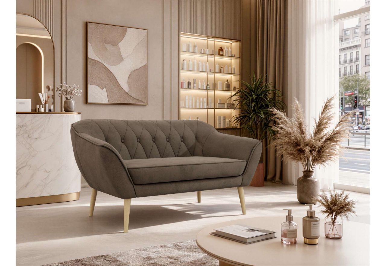 Sofa PIRS 2 - brązowy, welwet - nóżki,  buk