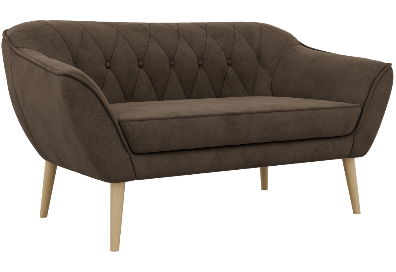 Sofa PIRS 2 - brązowy, welwet - nóżki,  buk