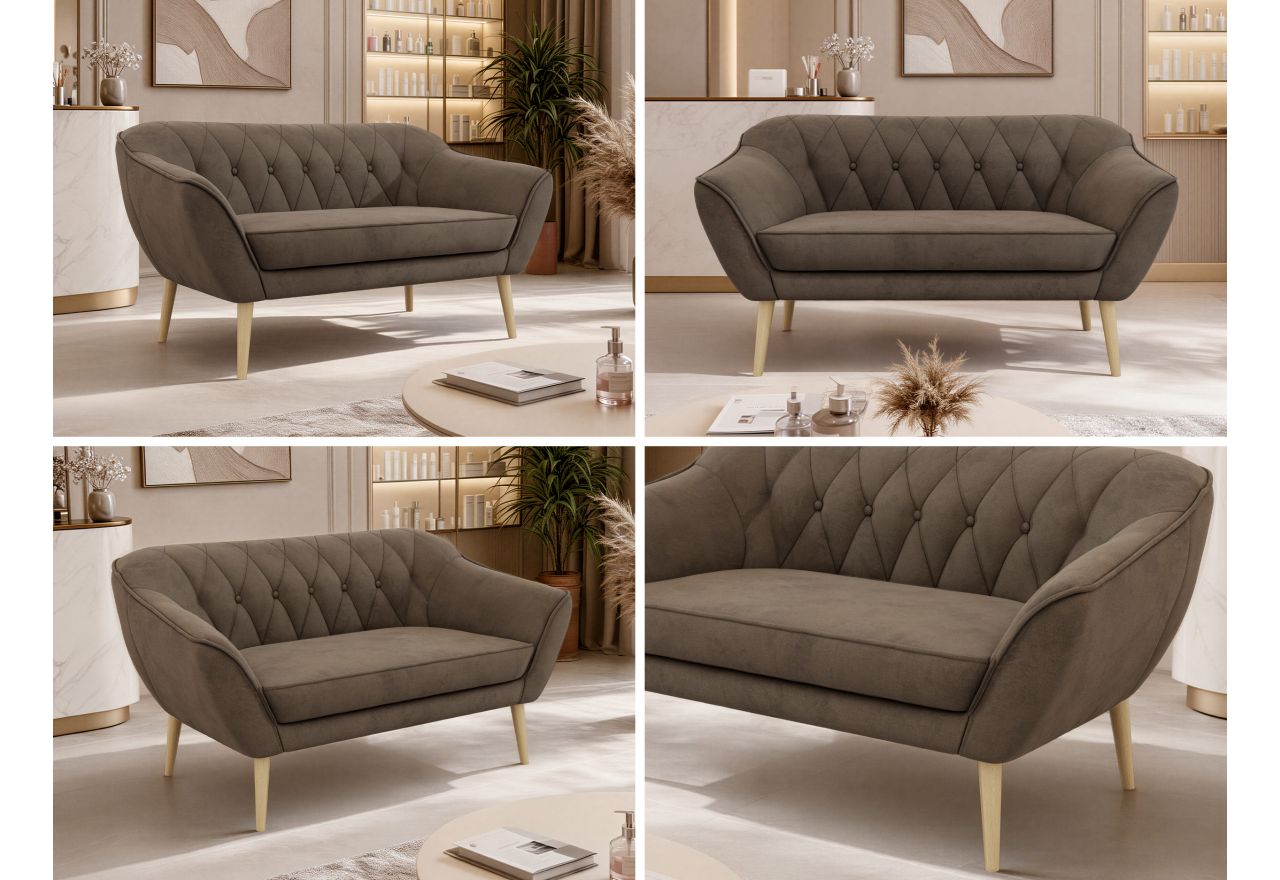 Sofa PIRS 2 - brązowy, welwet - nóżki,  buk