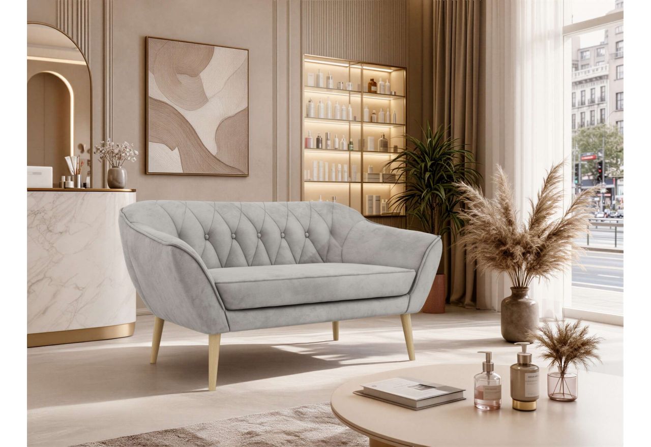 Sofa PIRS 2 - jasnoszary, welwet - nóżki,  buk