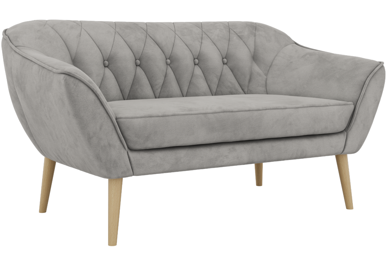 Sofa PIRS 2 - jasnoszary, welwet - nóżki,  buk