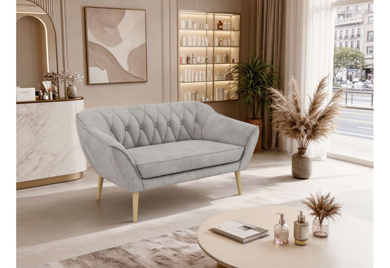 Sofa PIRS 2 - jasnoszary, welwet - nóżki,  buk