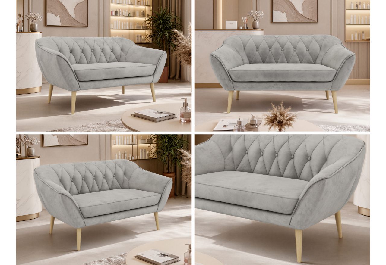 Sofa PIRS 2 - jasnoszary, welwet - nóżki,  buk