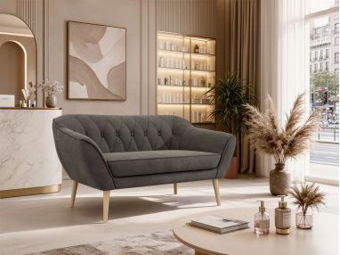 Sofa PIRS 2 - ciemnoszary, welwet - nóżki,  buk