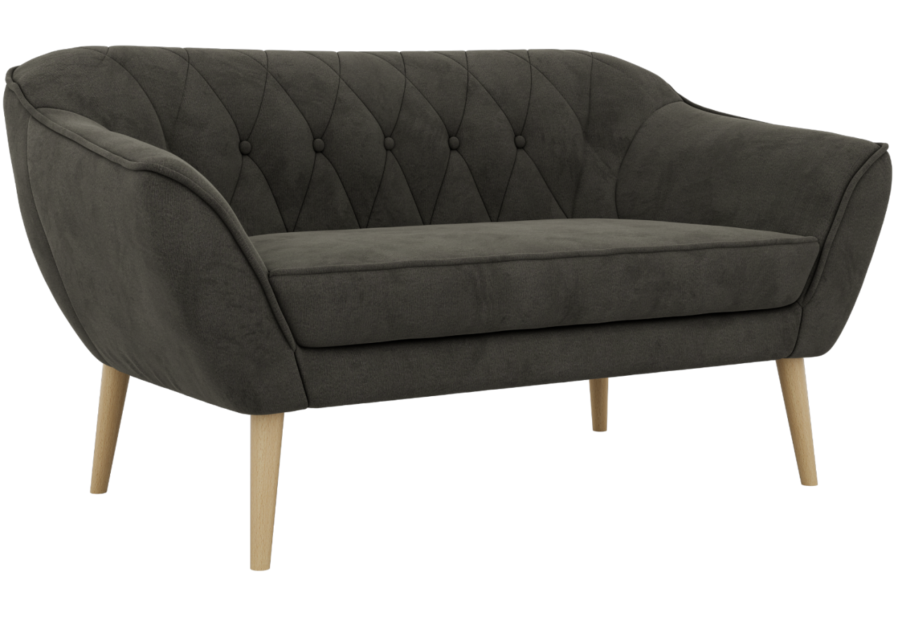 Sofa PIRS 2 - ciemnoszary, welwet - nóżki,  buk