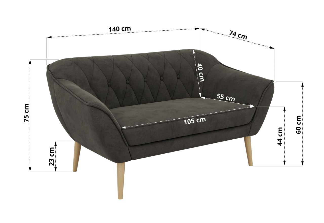Sofa PIRS 2 - ciemnoszary, welwet - nóżki,  buk