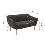 Sofa PIRS 2 - ciemnoszary, welwet - nóżki,  buk