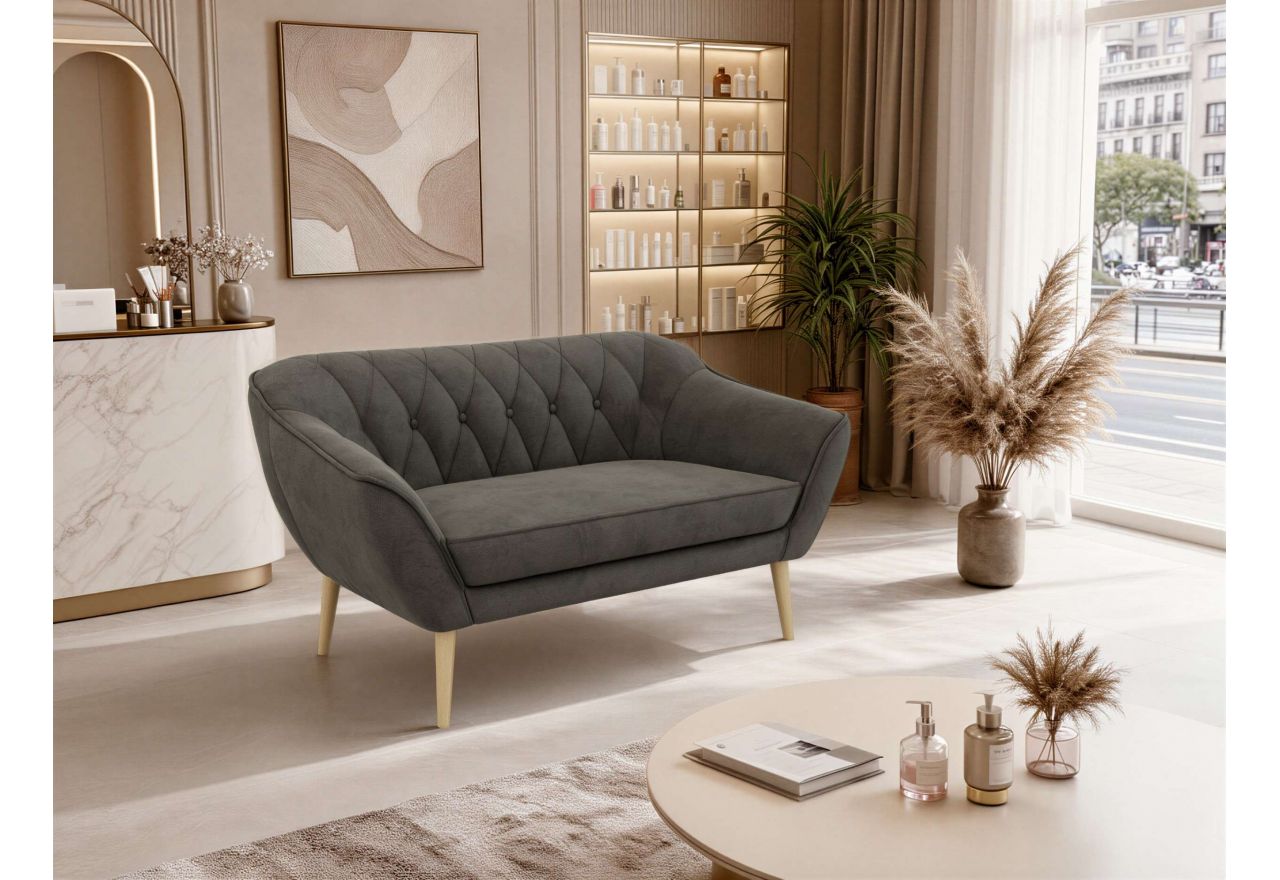 Sofa PIRS 2 - ciemnoszary, welwet - nóżki,  buk