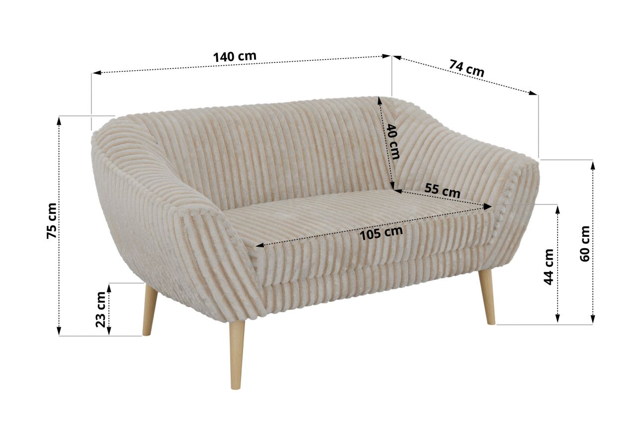 Sofa PIRS 2 - beżowy, sztruks - nóżki,  buk