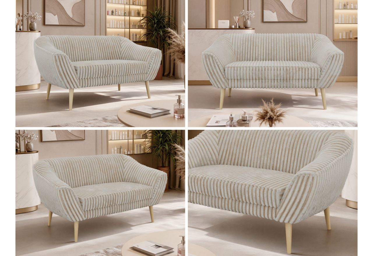 Sofa PIRS 2 - beżowy, sztruks - nóżki,  buk