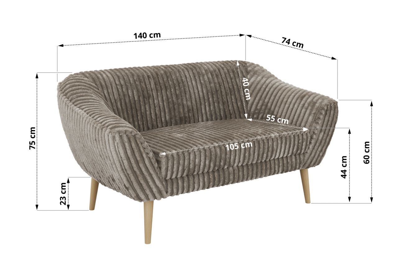 Sofa PIRS 2 - jasnobrązowy, sztruks - nóżki,  buk