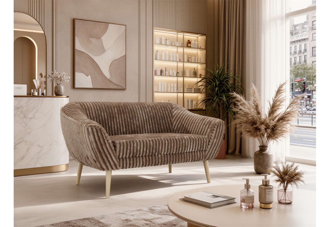 Sofa PIRS 2 - brązowy, sztruks - nóżki,  buk