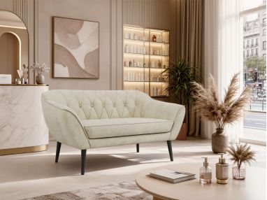 Sofa PIRS 2 - kremowy, welwet - nóżki,  czarny