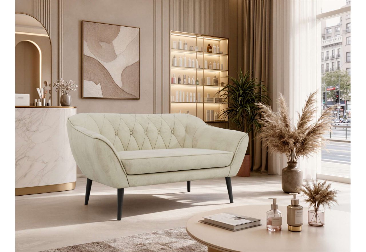 Sofa PIRS 2 - kremowy, welwet - nóżki,  czarny