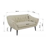 Sofa PIRS 2 - kremowy, welwet - nóżki,  czarny