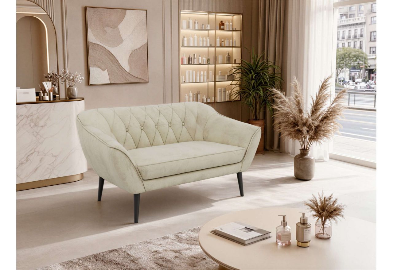 Sofa PIRS 2 - kremowy, welwet - nóżki,  czarny