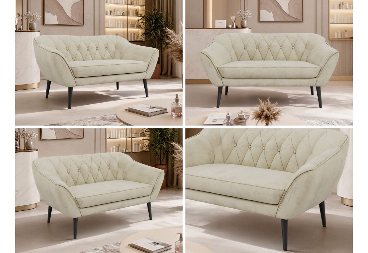 Sofa PIRS 2 - kremowy, welwet - nóżki,  czarny