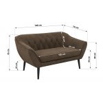 Sofa PIRS 2 - brązowy, welwet - nóżki,  czarny