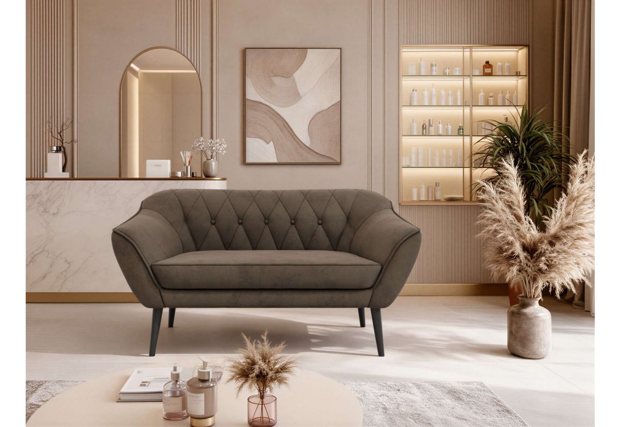 Sofa PIRS 2 - brązowy, welwet - nóżki,  czarny