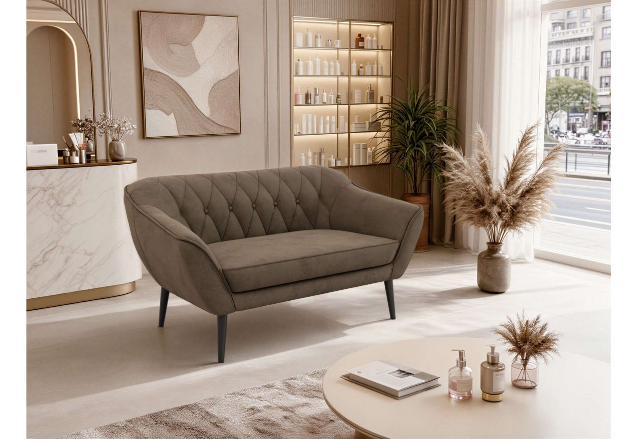 Sofa PIRS 2 - brązowy, welwet - nóżki,  czarny