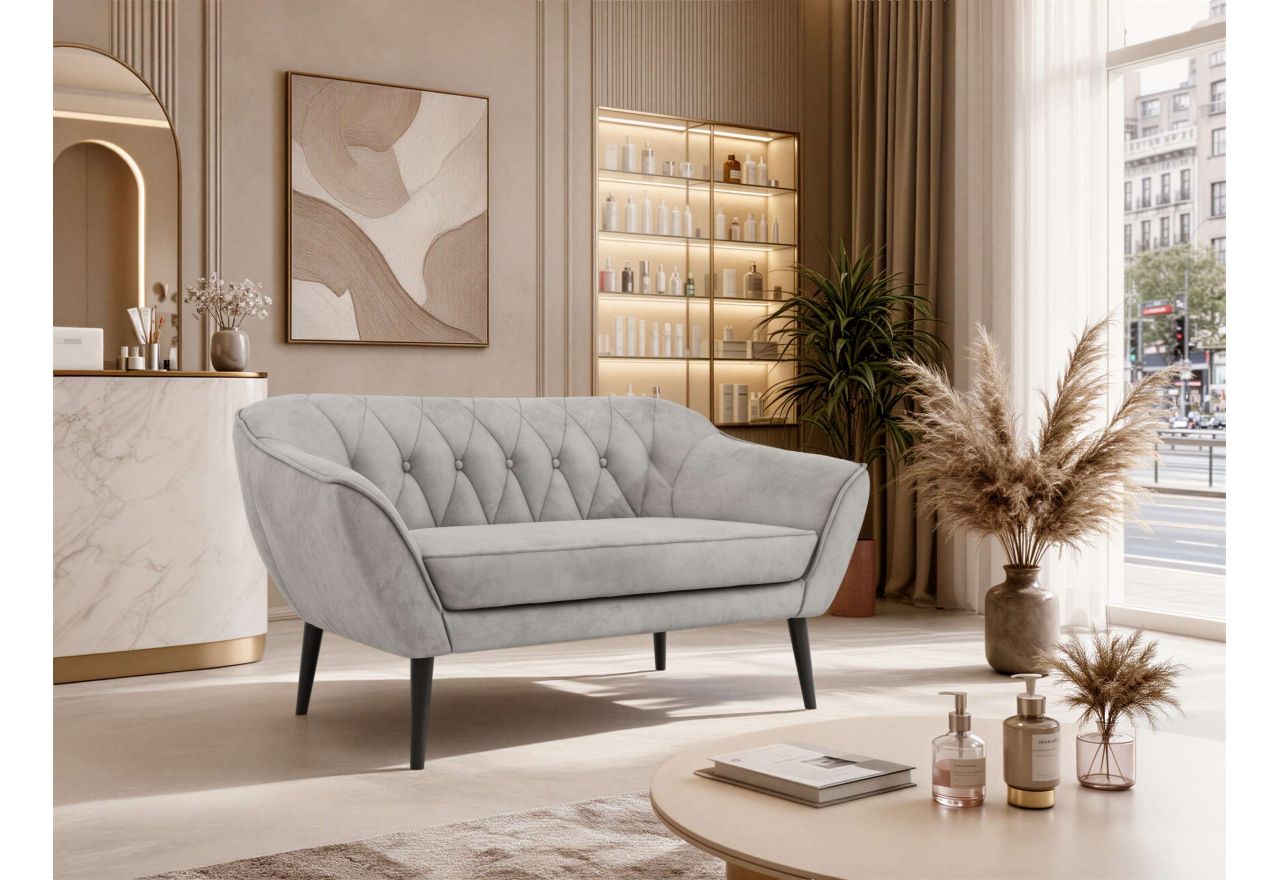 Sofa PIRS 2 - jasnoszary, welwet - nóżki,  czarny
