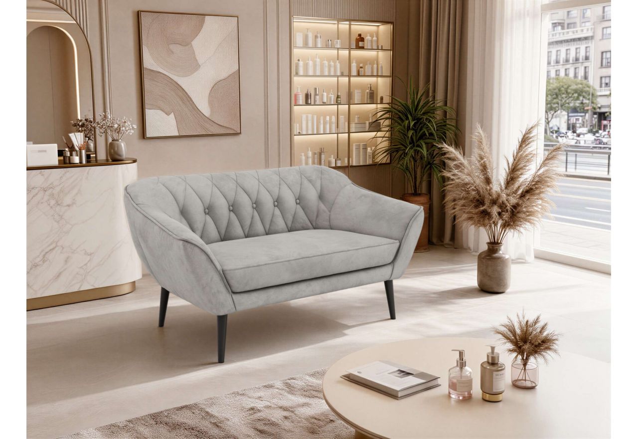 Sofa PIRS 2 - jasnoszary, welwet - nóżki,  czarny