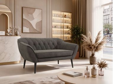 Sofa PIRS 2 - ciemnoszary, welwet - nóżki,  czarny