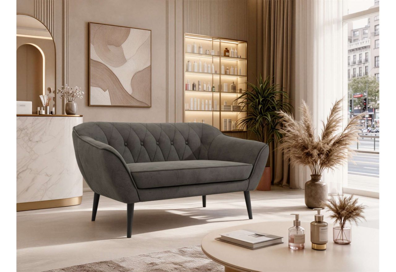 Sofa PIRS 2 - ciemnoszary, welwet - nóżki,  czarny