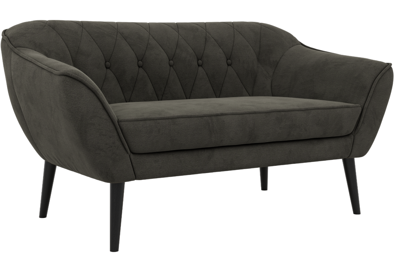 Sofa PIRS 2 - ciemnoszary, welwet - nóżki,  czarny