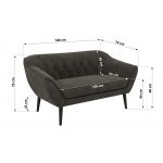 Sofa PIRS 2 - ciemnoszary, welwet - nóżki,  czarny