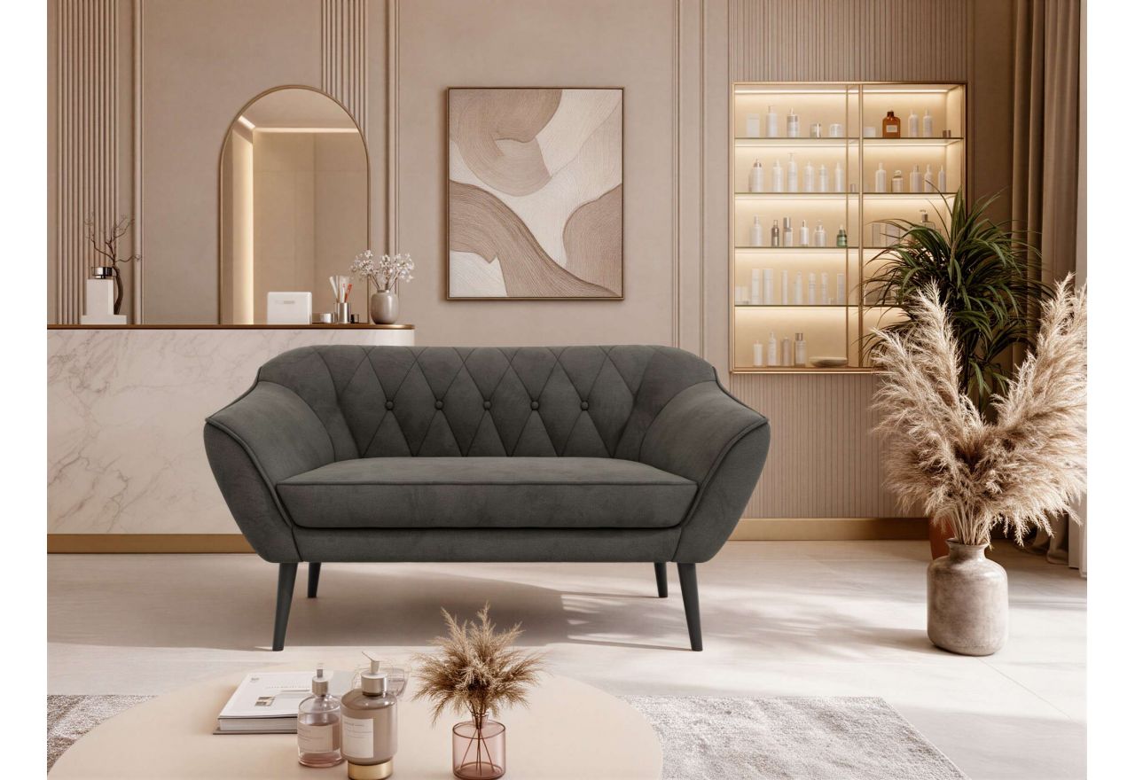 Sofa PIRS 2 - ciemnoszary, welwet - nóżki,  czarny