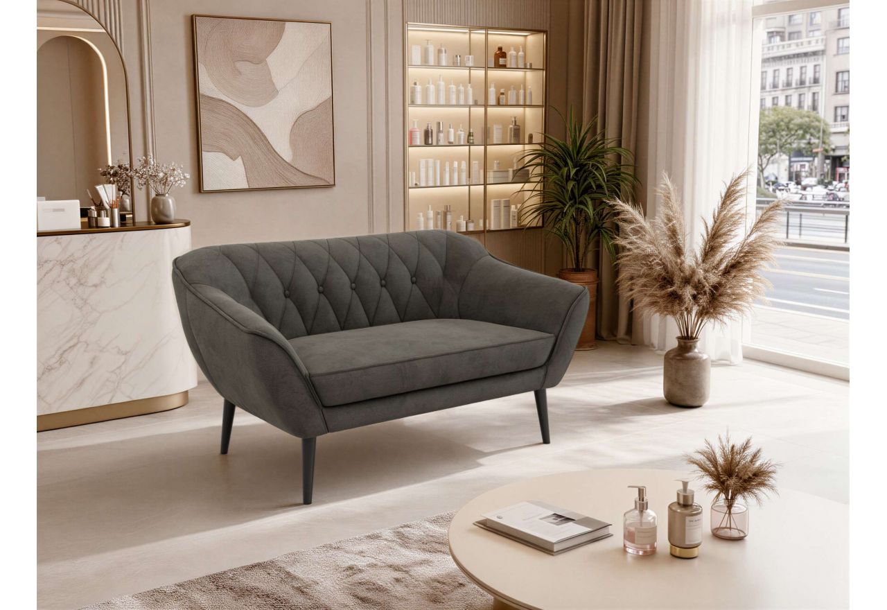 Sofa PIRS 2 - ciemnoszary, welwet - nóżki,  czarny