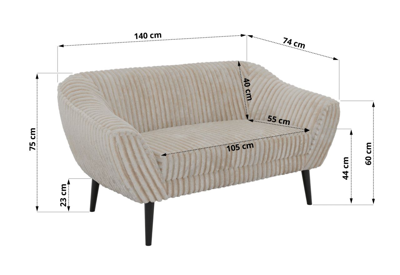 Sofa PIRS 2 - beżowy, sztruks - nóżki,  czarny