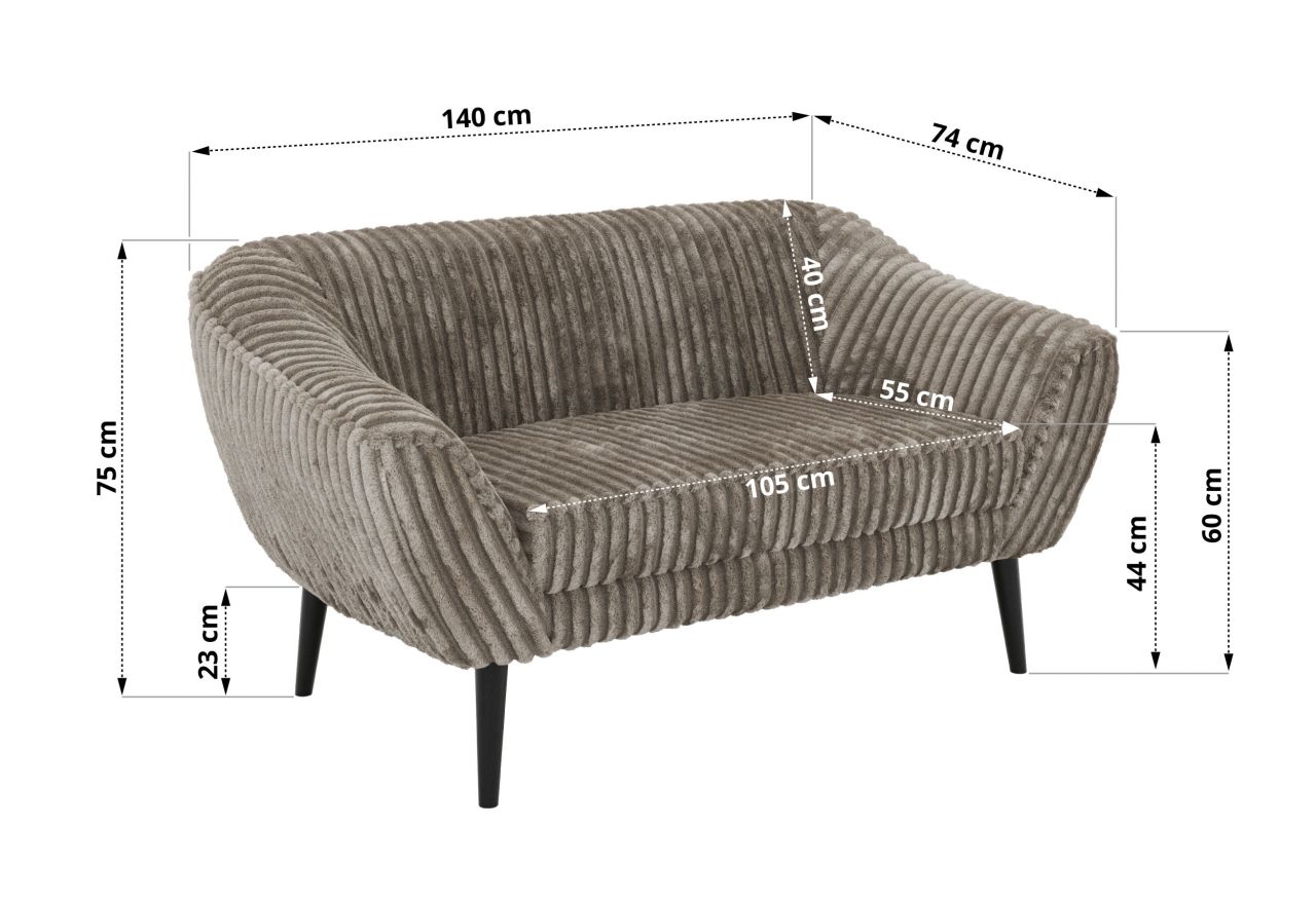 Sofa PIRS 2 - jasnobrązowy, sztruks - nóżki,  czarny