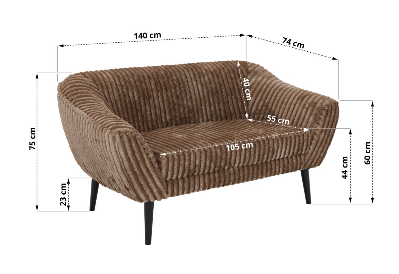 Sofa PIRS 2 - brązowy, sztruks - nóżki,  czarny