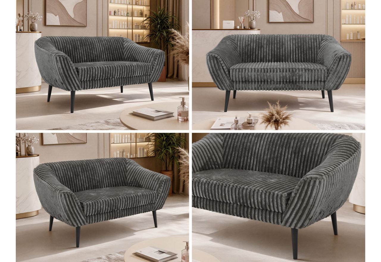 Sofa PIRS 2 - szary, sztruks - nóżki,  czarny