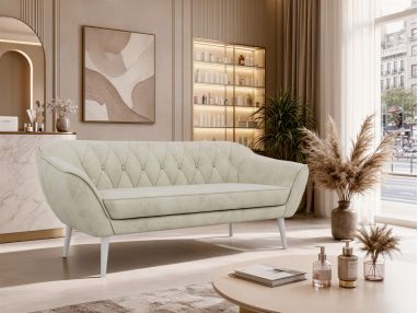 Sofa PIRS 3 - kremowy, welwet - nóżki,  biały