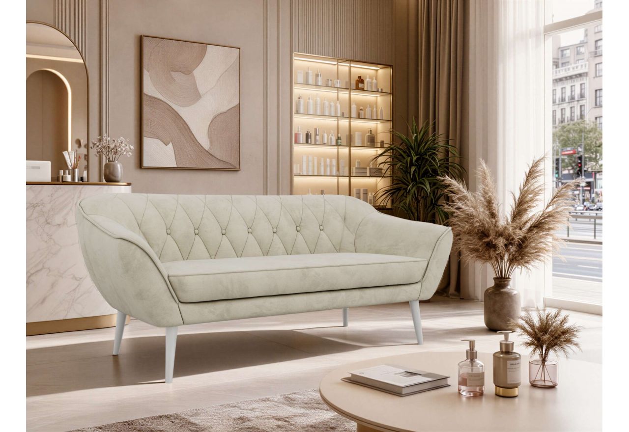 Sofa PIRS 3 - kremowy, welwet - nóżki,  biały